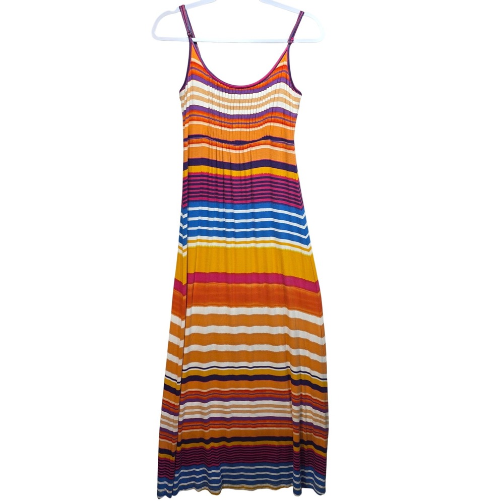 Ellen Tracy Maxi Dress Womens 2 Striped Rainbow Sleeveless Boho Multi